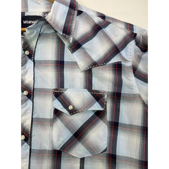 Wrangler Plaid Pearl Snap Long Sleeve Western Shirt Blue Red Gray Stitched Sz XL - Picture 4 of 10